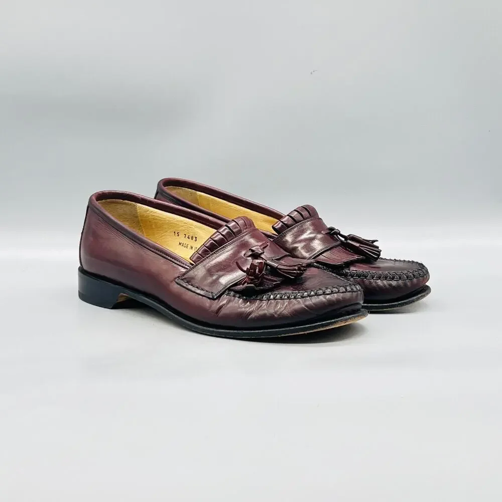Johnston & Murphy Shoes Mens 8.5 Red Leather Kiltie Tassel Loafers Italy Dress